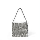 Sac à perles fait main en métal argenté brillant, sac tissé à la main pour téléphone portable